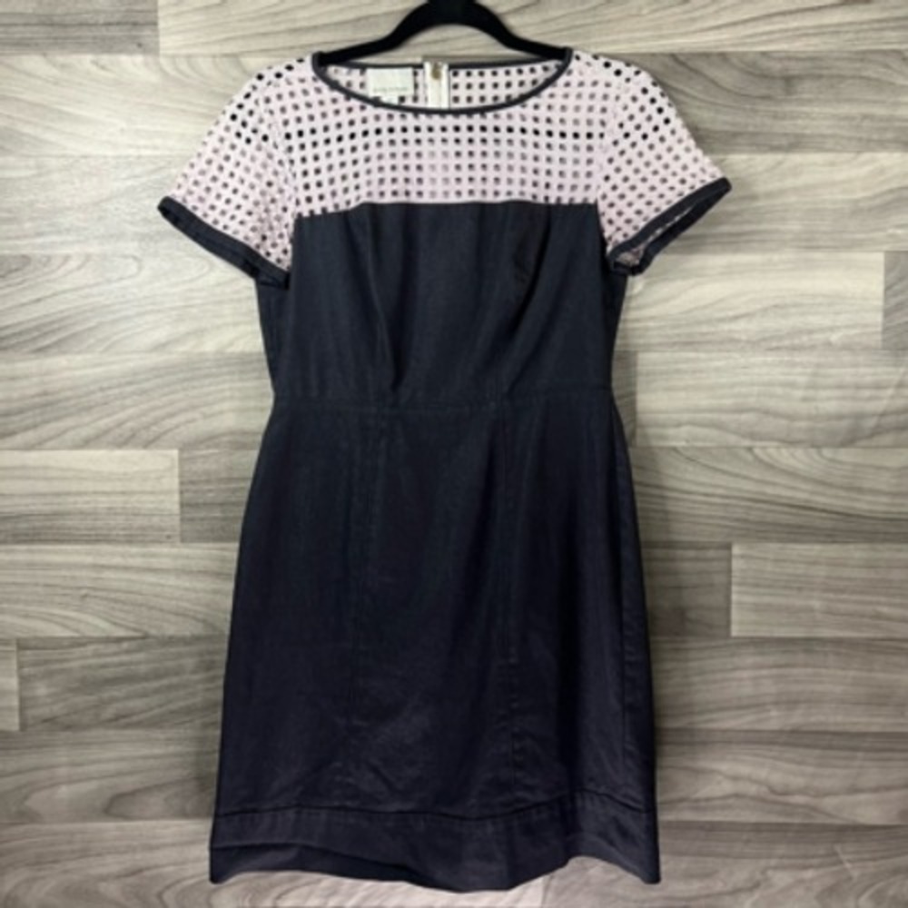Donna Morgan Womens A Line Dress Blue‎ Jewel Neck Short Sleeve Cut Out 4P